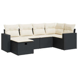 6 Piece Garden Sofa Set with Cushions Black Poly Rattan - Front View