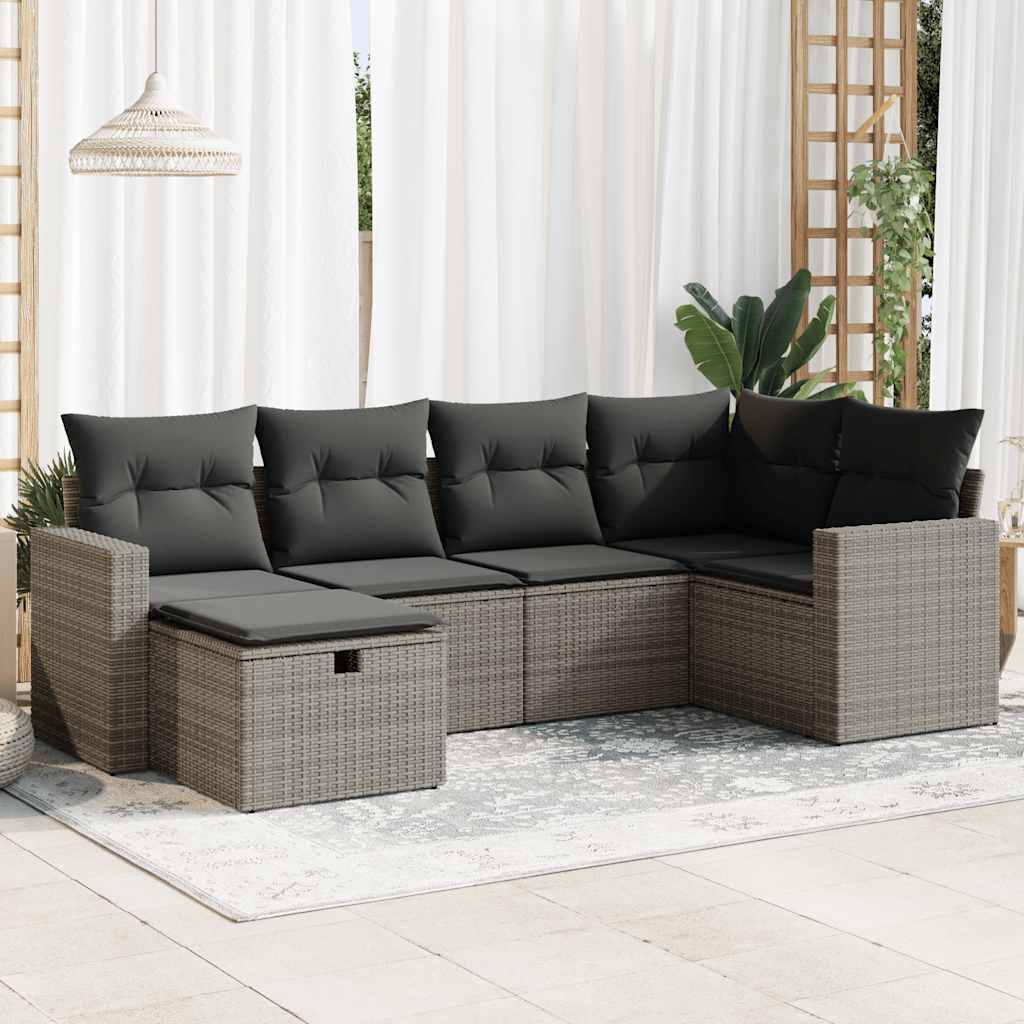6 Piece Garden Sofa Set with Cushions Grey Poly Rattan