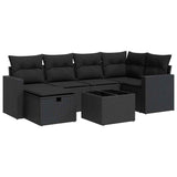 7 Piece Garden Sofa Set with Cushions Black Poly Rattan - Front View