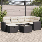 7 Piece Garden Sofa Set with Cushions Black Poly Rattan