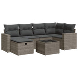 7 Piece Garden Sofa Set with Cushions Grey Poly Rattan