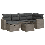 7 Piece Garden Sofa Set with Cushions Grey Poly Rattan - Front View