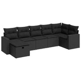 7 Piece Garden Sofa Set with Cushions Black Poly Rattan - Front View
