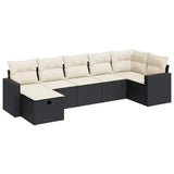 7 Piece Garden Sofa Set with Cushions Black Poly Rattan - Front View