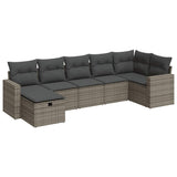 7 Piece Garden Sofa Set with Cushions Grey Poly Rattan - Front View