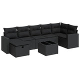 8 Piece Garden Sofa Set with Cushions Black Poly Rattan - Front View