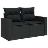 8 Piece Garden Sofa Set with Cushions Black Poly Rattan - 45-Degree Angle