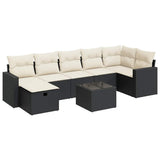 8 Piece Garden Sofa Set with Cushions Black Poly Rattan