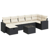 8 Piece Garden Sofa Set with Cushions Black Poly Rattan - Front View
