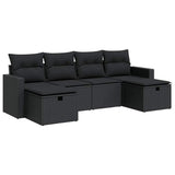 6 Piece Garden Sofa Set with Cushions Black Poly Rattan - Front View