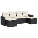 6 Piece Garden Sofa Set with Cushions Black Poly Rattan - Front View