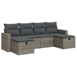 6 Piece Garden Sofa Set with Cushions Grey Poly Rattan - Front View