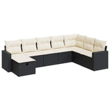8 Piece Garden Sofa Set with Cushions Black Poly Rattan - Front View