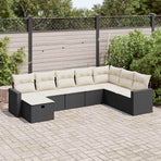 8 Piece Garden Sofa Set with Cushions Black Poly Rattan