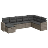 8 Piece Garden Sofa Set with Cushions Grey Poly Rattan - Front View