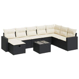 9 Piece Garden Sofa Set with Cushions Black Poly Rattan - Front View