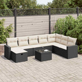 9 Piece Garden Sofa Set with Cushions Black Poly Rattan