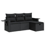 4 Piece Garden Sofa Set with Cushions Black Poly Rattan - Front View