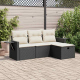 4 Piece Garden Sofa Set with Cushions Black Poly Rattan