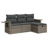 4 Piece Garden Sofa Set with Cushions Grey Poly Rattan - Front View
