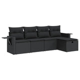 5 Piece Garden Sofa Set with Cushions Black Poly Rattan - Front View