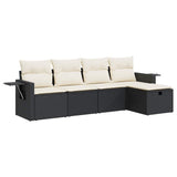 5 Piece Garden Sofa Set with Cushions Black Poly Rattan - Front View