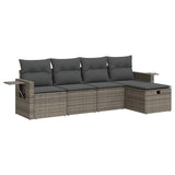 5 Piece Garden Sofa Set with Cushions Grey Poly Rattan - Front View