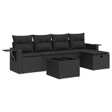6 Piece Garden Sofa Set with Cushions Black Poly Rattan - Front View