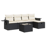 6 Piece Garden Sofa Set with Cushions Black Poly Rattan - Front View