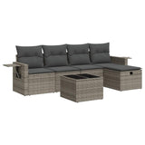6 Piece Garden Sofa Set with Cushions Grey Poly Rattan - Front View
