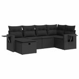 6 Piece Garden Sofa Set with Cushions Black Poly Rattan - Front View