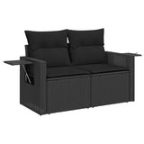 6 Piece Garden Sofa Set with Cushions Black Poly Rattan - 45-Degree Angle