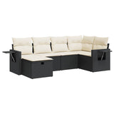 6 Piece Garden Sofa Set with Cushions Black Poly Rattan - Front View