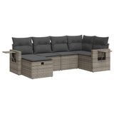6 Piece Garden Sofa Set with Cushions Grey Poly Rattan - Front View