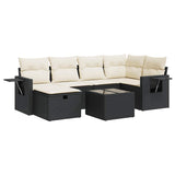 7 Piece Garden Sofa Set with Cushions Black Poly Rattan - Front View