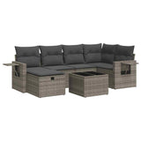 7 Piece Garden Sofa Set with Cushions Grey Poly Rattan - Front View