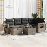 7 Piece Garden Sofa Set with Cushions Grey Poly Rattan