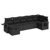 7 Piece Garden Sofa Set with Cushions Black Poly Rattan - Front View