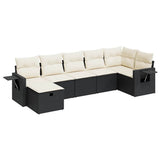 7 Piece Garden Sofa Set with Cushions Black Poly Rattan
