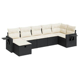 7 Piece Garden Sofa Set with Cushions Black Poly Rattan - Front View