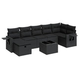 8 Piece Garden Sofa Set with Cushions Black Poly Rattan - Front View
