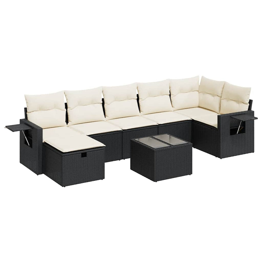 8 Piece Garden Sofa Set with Cushions Black Poly Rattan