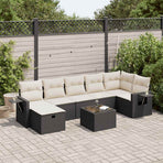 8 Piece Garden Sofa Set with Cushions Black Poly Rattan