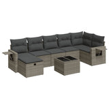 8 Piece Garden Sofa Set with Cushions Grey Poly Rattan - Front View