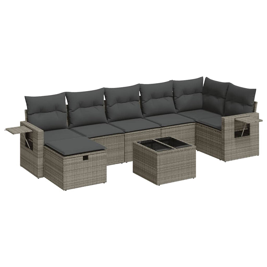 8 Piece Garden Sofa Set with Cushions Grey Poly Rattan