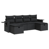 6 Piece Garden Sofa Set with Cushions Black Poly Rattan - Front View