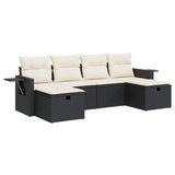 6 Piece Garden Sofa Set with Cushions Black Poly Rattan - Front View