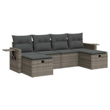 6 Piece Garden Sofa Set with Cushions Grey Poly Rattan - Front View
