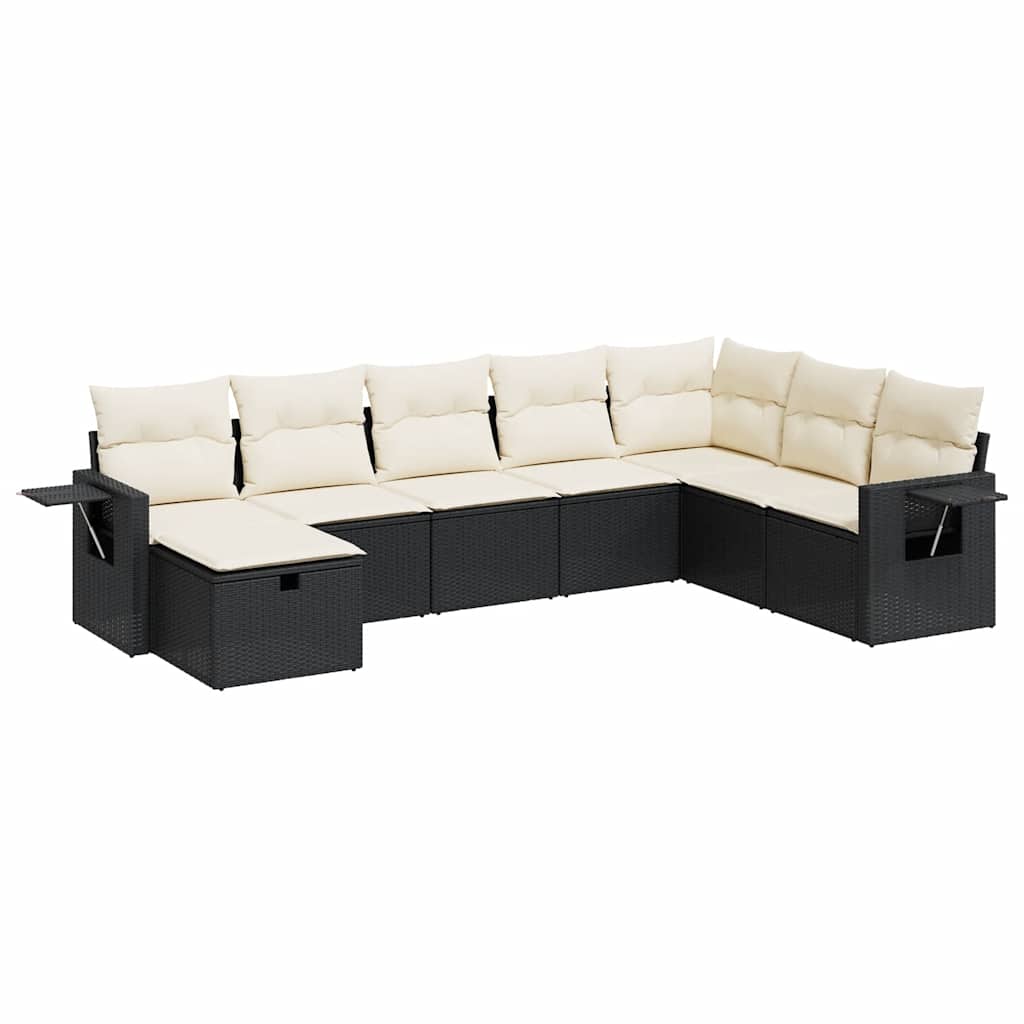 8 Piece Garden Sofa Set with Cushions Black Poly Rattan