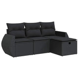 4 Piece Garden Sofa Set with Cushions Black Poly Rattan - Front View